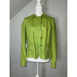 Women’s 100% Linen Button Down Green Cardigan/Jacket Medium